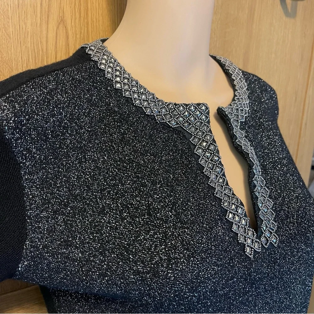 TORY BURCH M black metallic studded sweater merino wool blend